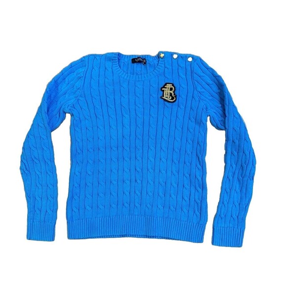 Lauren Ralph Lauren Womens Cable Knit Sweater Size L Preppy Old Money Cotton EUC - Picture 2 of 11